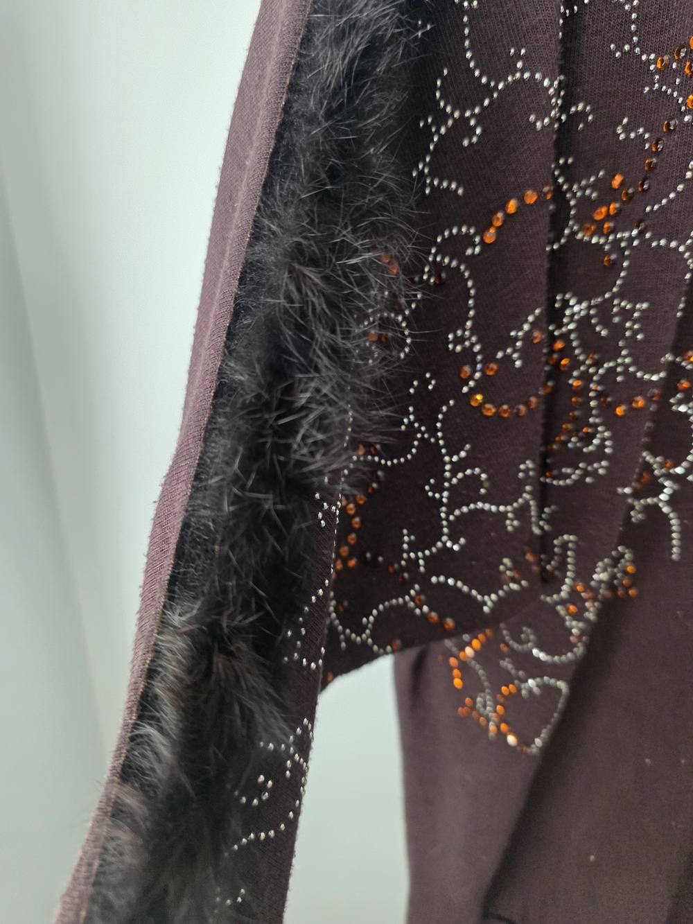 SNG Brown Embellished Faux Fur Trim Dolman Sweater Top Size S/M - Picture 4 of 11